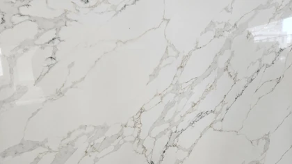 Catalog image for CALACATTA PERFETTO POLISHED N ME QUARTZ 2CM JUMBO A 128X63
