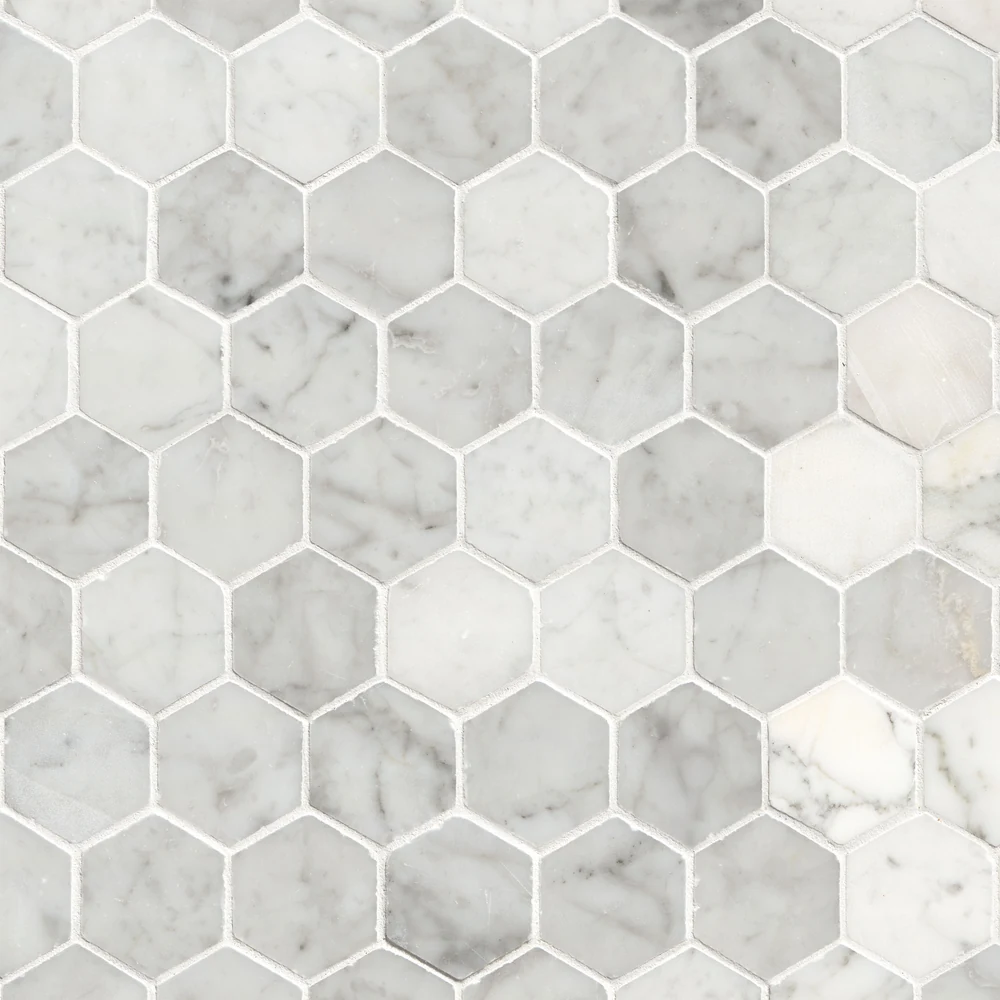 Carrara White Polished 2" Hexagon Mosaic Tile product sample