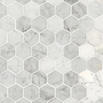 Carrara White Polished 2" Hexagon Mosaic Tile product sample