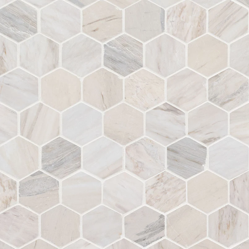 Angora Polished 2" Hexagon Mosaic Tile product sample