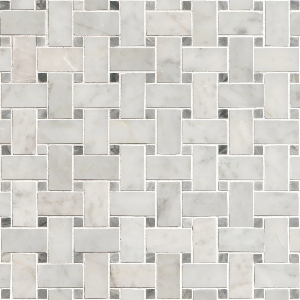 Carrara White Basketweave Tile - Honed product sample