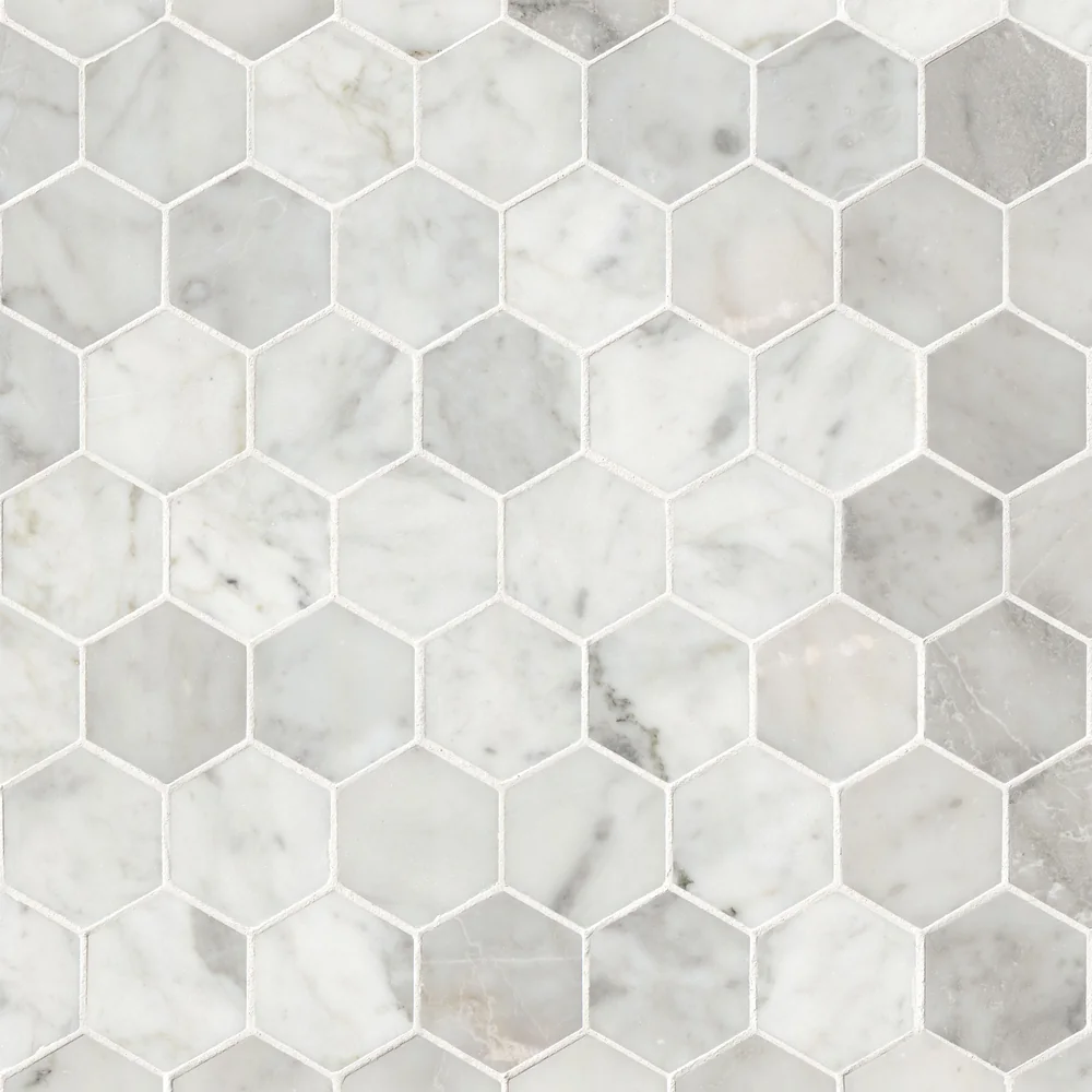 Carrara White Honed 2" Hexagon Mosaic Tile product sample