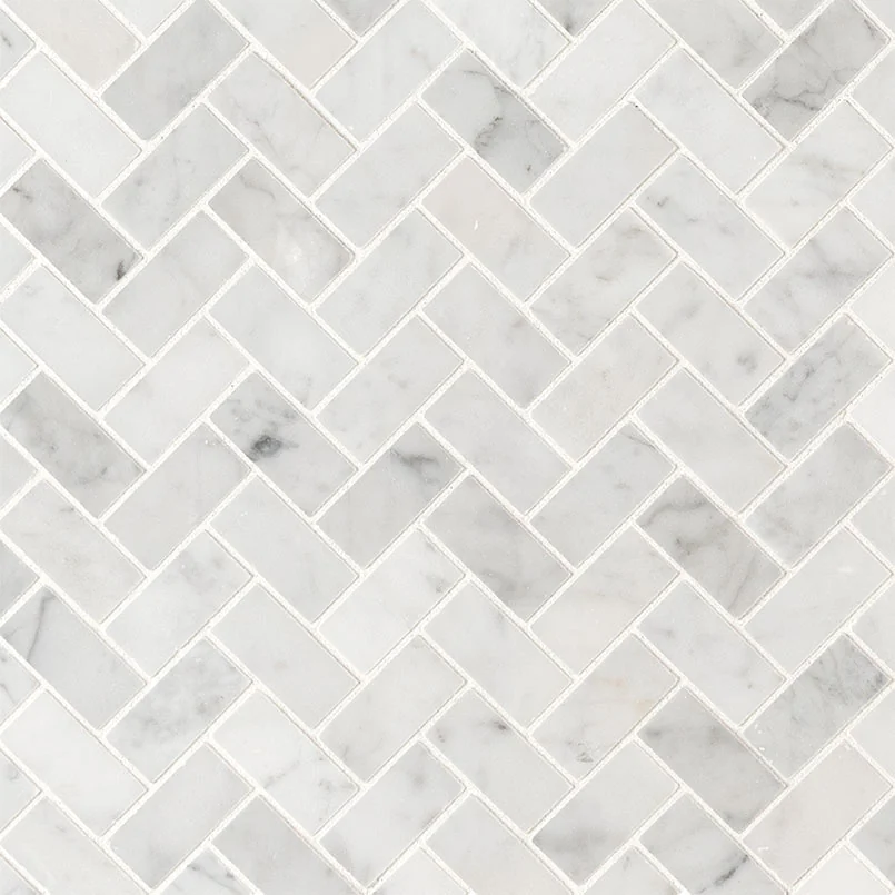 Carrara White 1x2 Herringbone Tile product sample