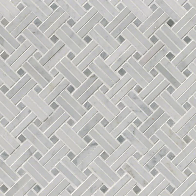 Carrara White Basketweave Tile - Polished product sample