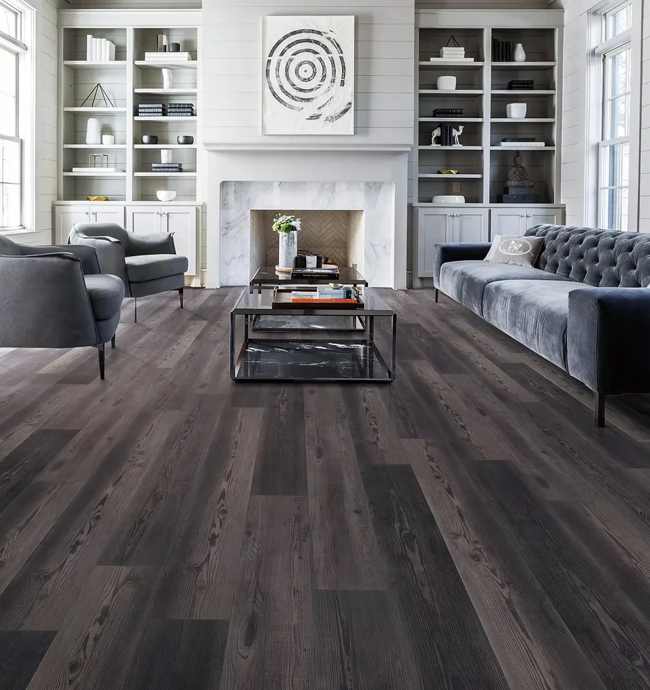 ESPRESSO · Regal Heights rigid core vinyl — product room photograph
