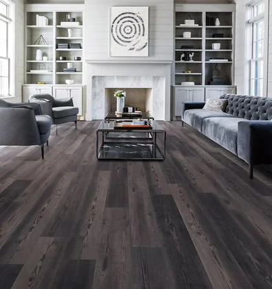 ESPRESSO · Regal Heights rigid core vinyl — product room photograph