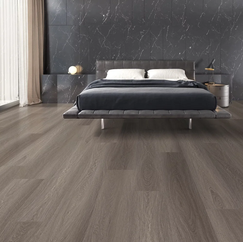 LONDON FOG · Royal Oaks rigid core vinyl — product room photograph