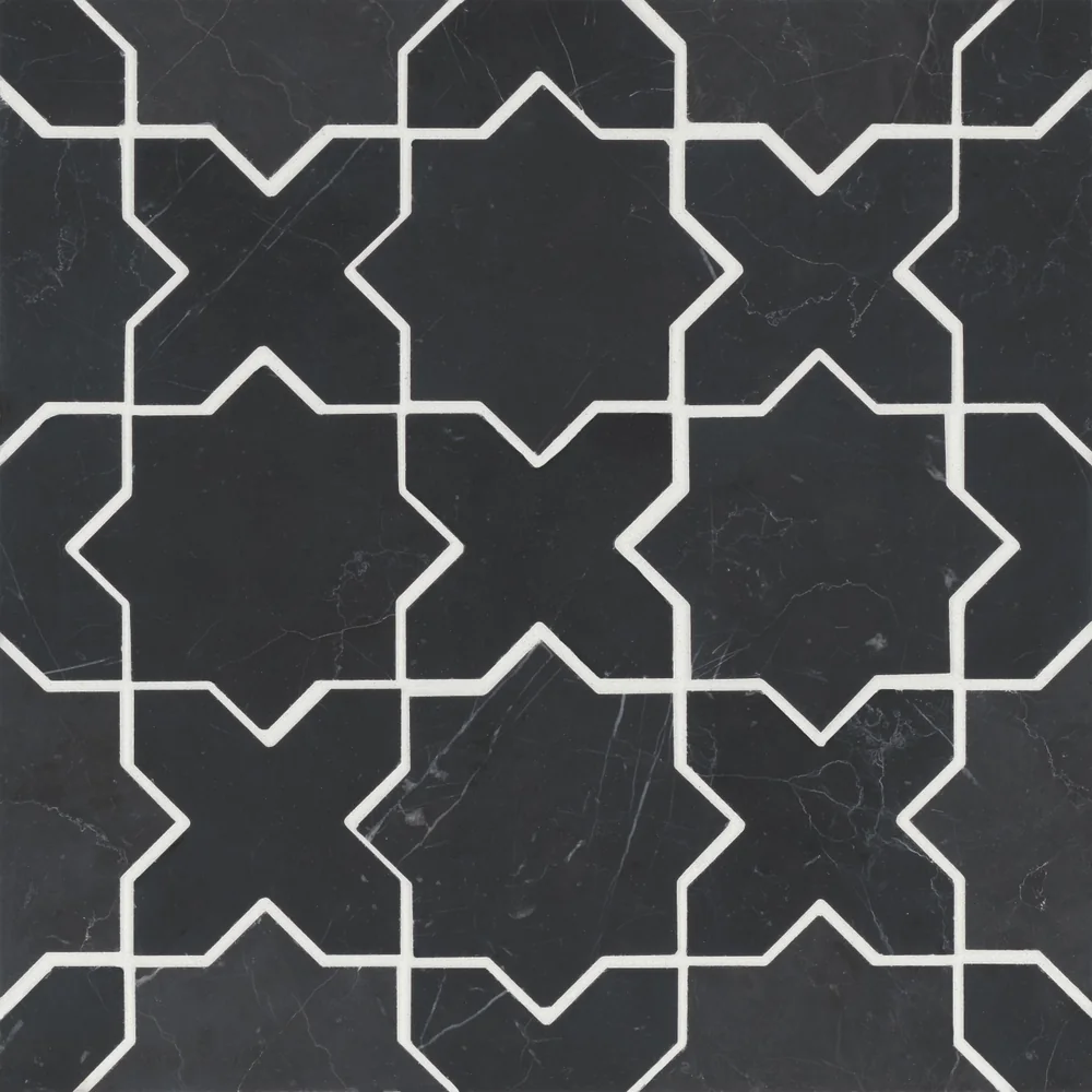 Nero Marquina · Monet Cross & Star - Mosaic 6 color and pattern reference