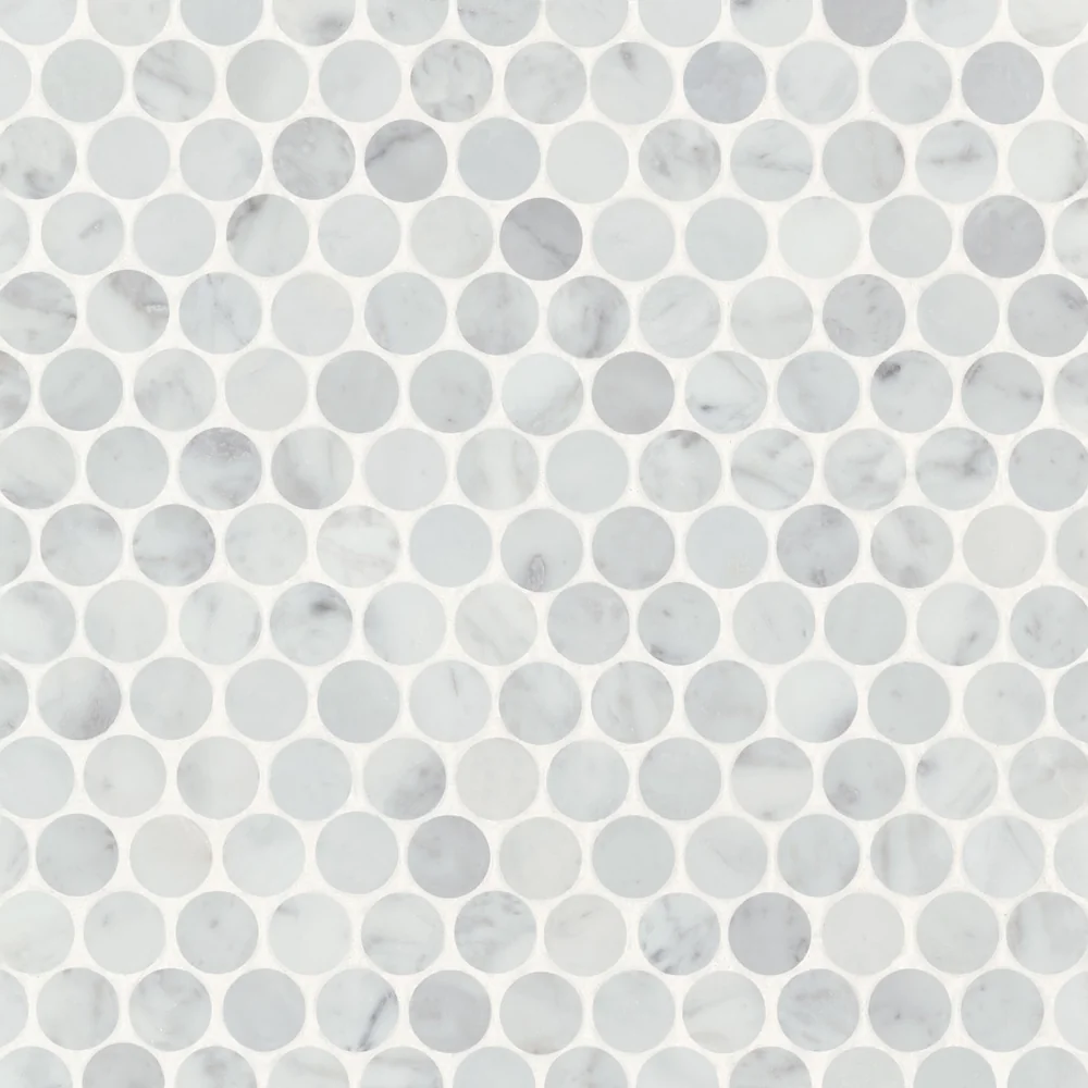 White Carrara · Monet Penny Round - Mosaic 8 color and pattern reference