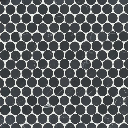 Nero Marquina · Monet Penny Round - Mosaic 8 color and pattern reference