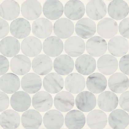 White Carrara · Monet 2" Penny Round - Mosaic 10 color and pattern reference