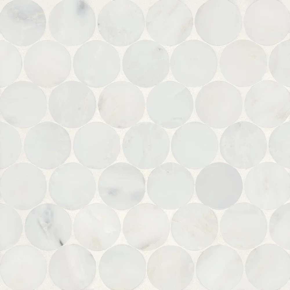 Oriental White · Monet 2" Penny Round - Mosaic 10 color and pattern reference
