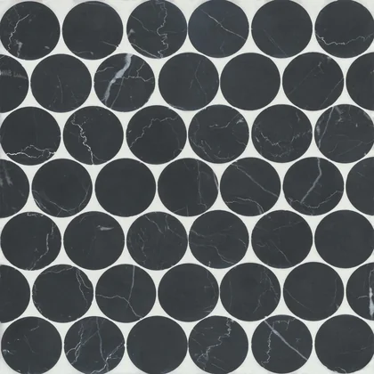 Nero Marquina · Monet 2" Penny Round - Mosaic 10 color and pattern reference