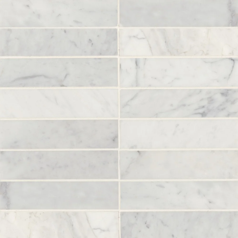 White Carrara · Monet 2" x 8" rectangle tile color and pattern reference