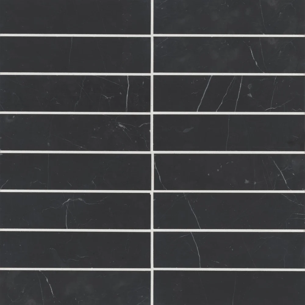 Nero Marquina · Monet 2" x 8" rectangle tile color and pattern reference