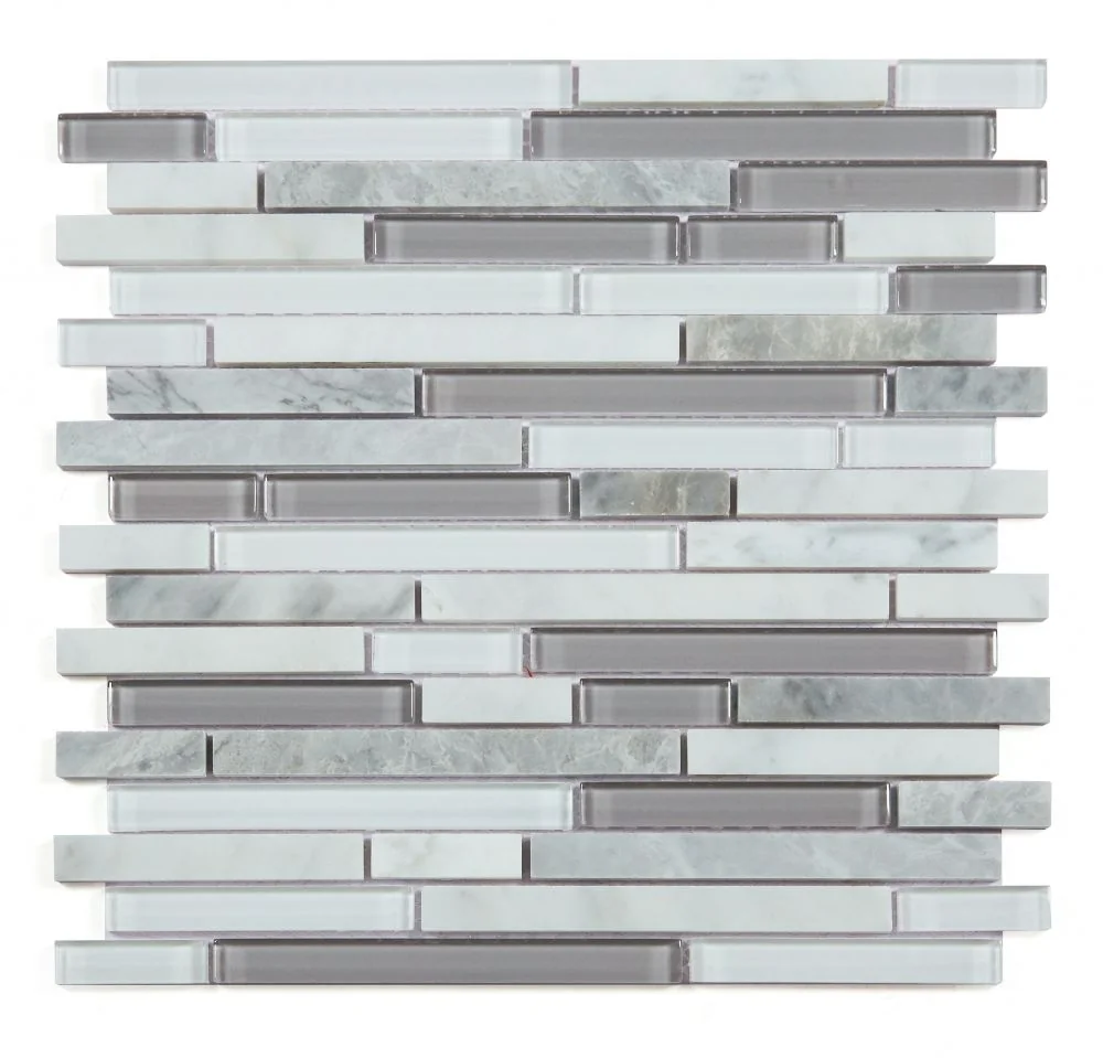 Linear Montage Grey · 11.75" x 12" mosaic product sample