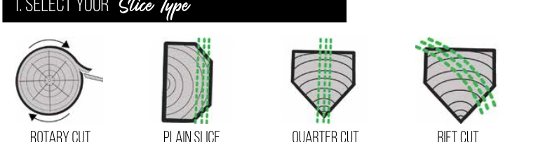 Veneer slice options — catalog technical drawing