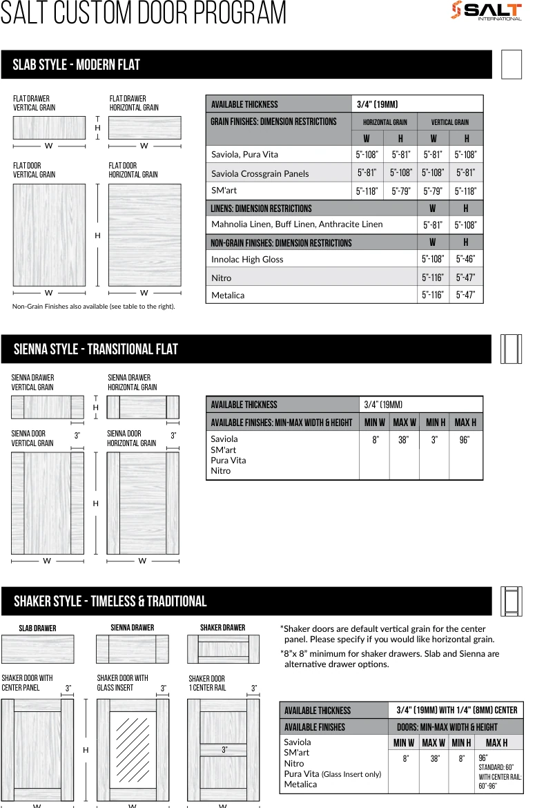 SALT custom door program — catalog technical drawing